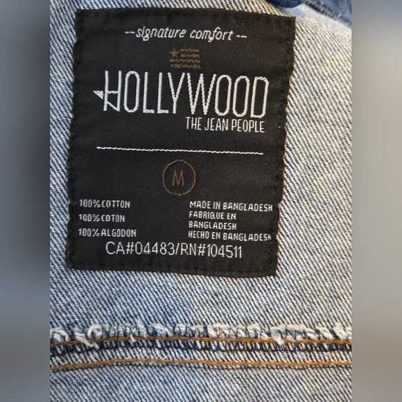 Vtg Hollywood Men's Sherpa Collar Jean Jacket Western Denim Wash trucker Chore M - Picture 5 of 9